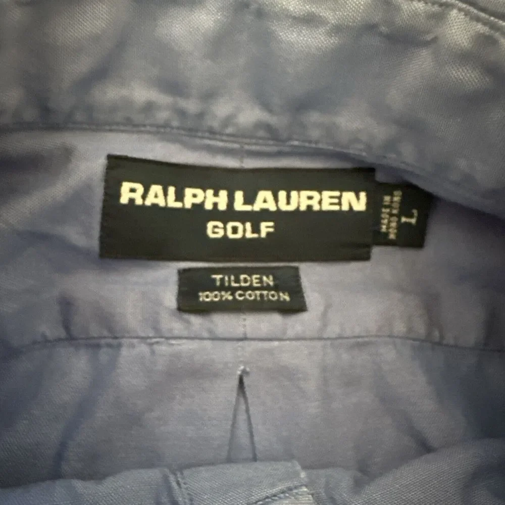 Ralph Lauren Golf LARGE BLUE Shirt Men's Tilden 100% Cotton Button‎ Up EXCELLENT